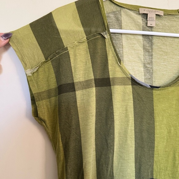 Burberry Brit Olive Plaid Short Sleeve Top size medium - Picture 2 of 9